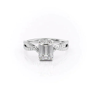 The Angelina Set  With A 4 Carat Emerald 14K White Gold Moissanite