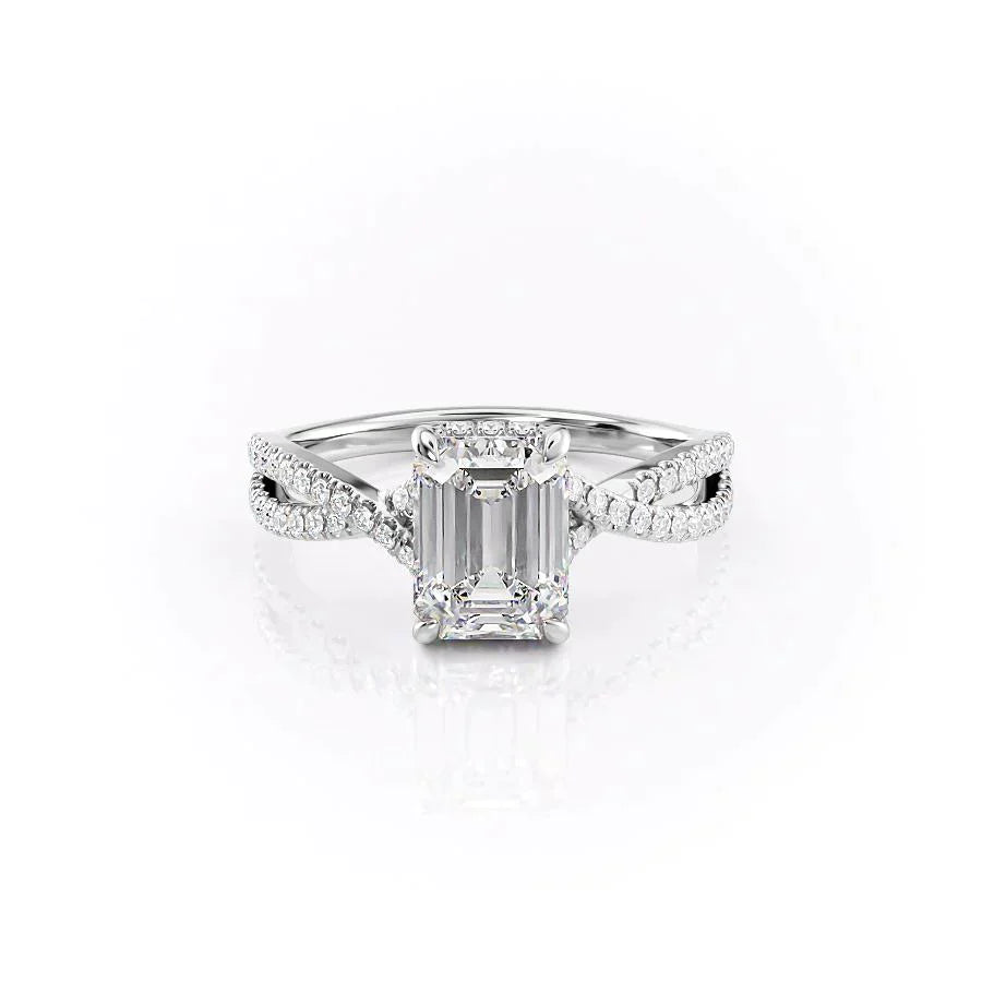 The Angelina Set  With A 1.5 Carat Emerald 14K White Gold Moissanite