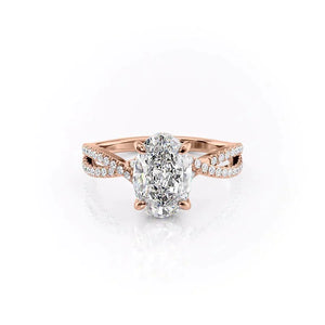 The Angelina Set  With A 2.5 Carat Oval 14K Rose Gold Moissanite