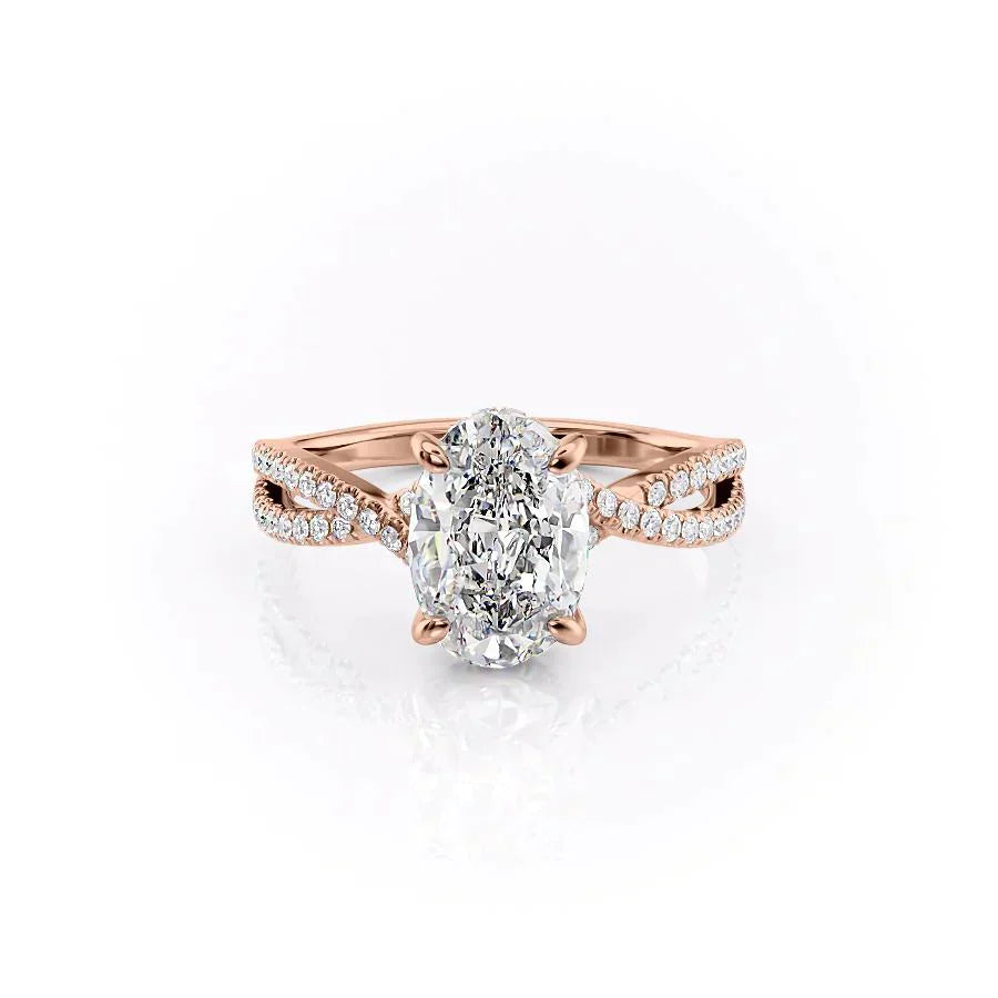 The Angelina Set With A 2 Carat Oval 14K Rose Gold Lab Diamond