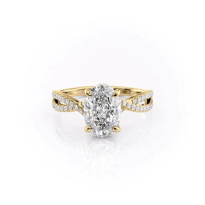 The Angelina Set  With A 2.5 Carat Oval 18K Yellow Gold Moissanite