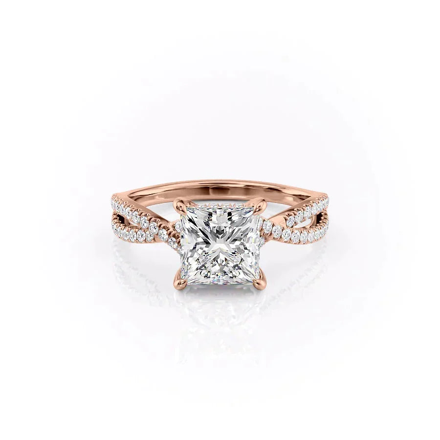 The Angelina Set  With A 1.5 Carat Princess 14K Rose Gold Moissanite
