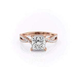 The Angelina Set  With A 1.5 Carat Princess 14K Rose Gold Moissanite