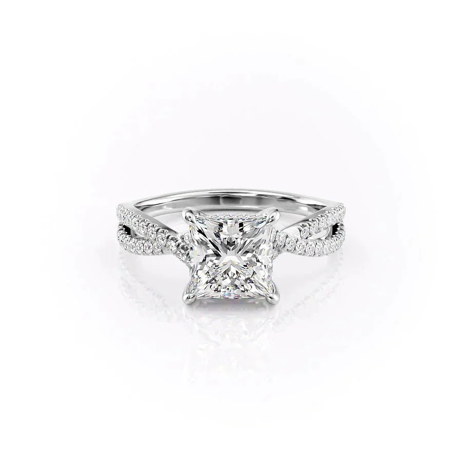 The Angelina Set  With A 3 Carat Princess 18K White Gold Moissanite