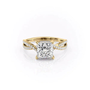 The Angelina Set  With A 3 Carat Princess 14K Yellow Gold Moissanite