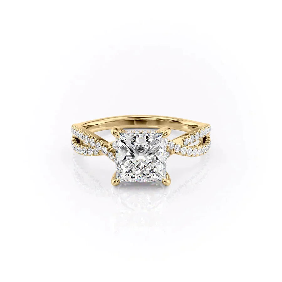 The Angelina Set With A 2.5 Carat Princess 14K Yellow Gold Lab Diamond