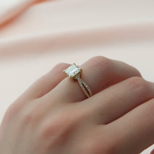 The Angelina Set With A 1 Carat Princess 18K Yellow Gold Lab Diamond