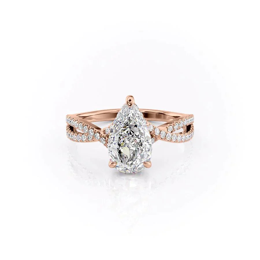 The Angelina Set With A 2.5 Carat Pear 14K Rose Gold Lab Diamond