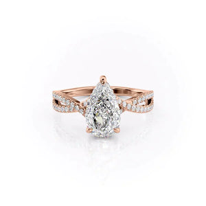 The Angelina Set  With A 1 Carat Pear 14K Rose Gold Moissanite