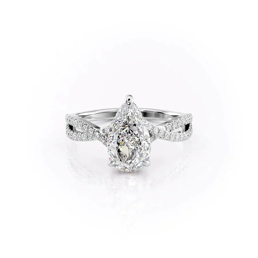 The Angelina Set  With A 3 Carat Pear 18K White Gold Moissanite