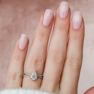 The Angelina Set With A 2 Carat Pear 14K White Gold Lab Diamond