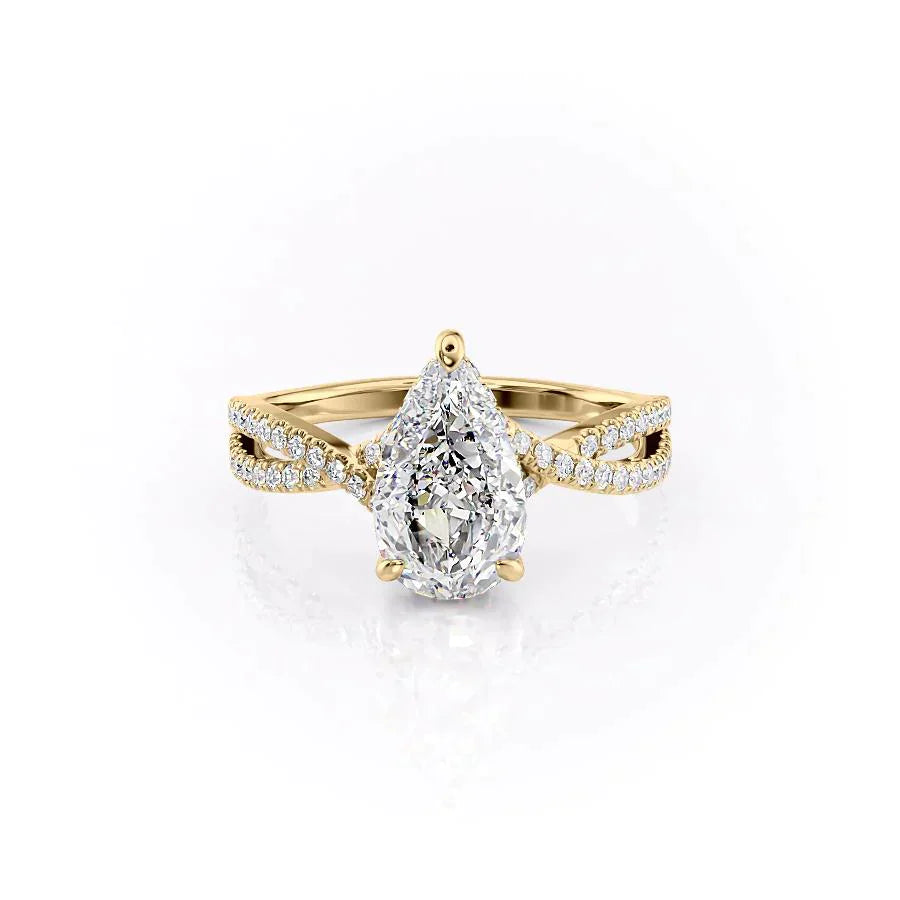 The Angelina Set With A 3 Carat Pear 18K Yellow Gold Lab Diamond