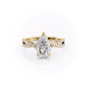 The Angelina Set  With A 4 Carat Pear 18K Yellow Gold Moissanite