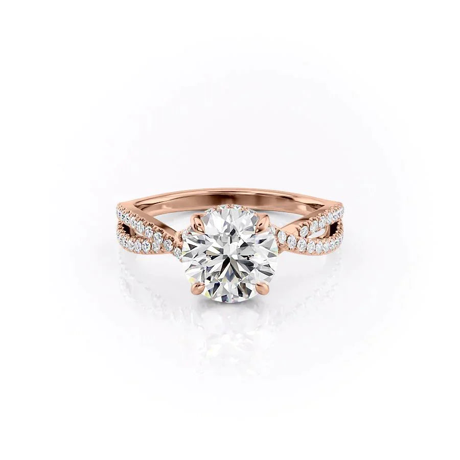 The Angelina Set With A 3 Carat Round 14K Rose Gold Lab Diamond