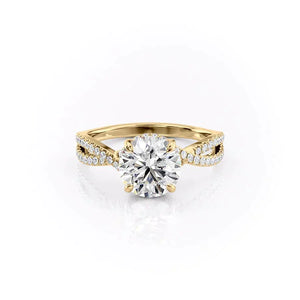 The Angelina Set With A 2 Carat Round 14K Yellow Gold Lab Diamond