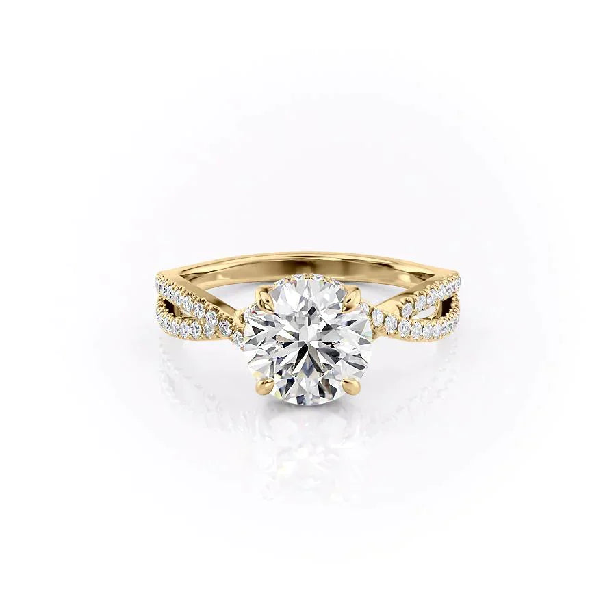 The Angelina Set  With A 4.5 Carat Round 14K Yellow Gold Moissanite