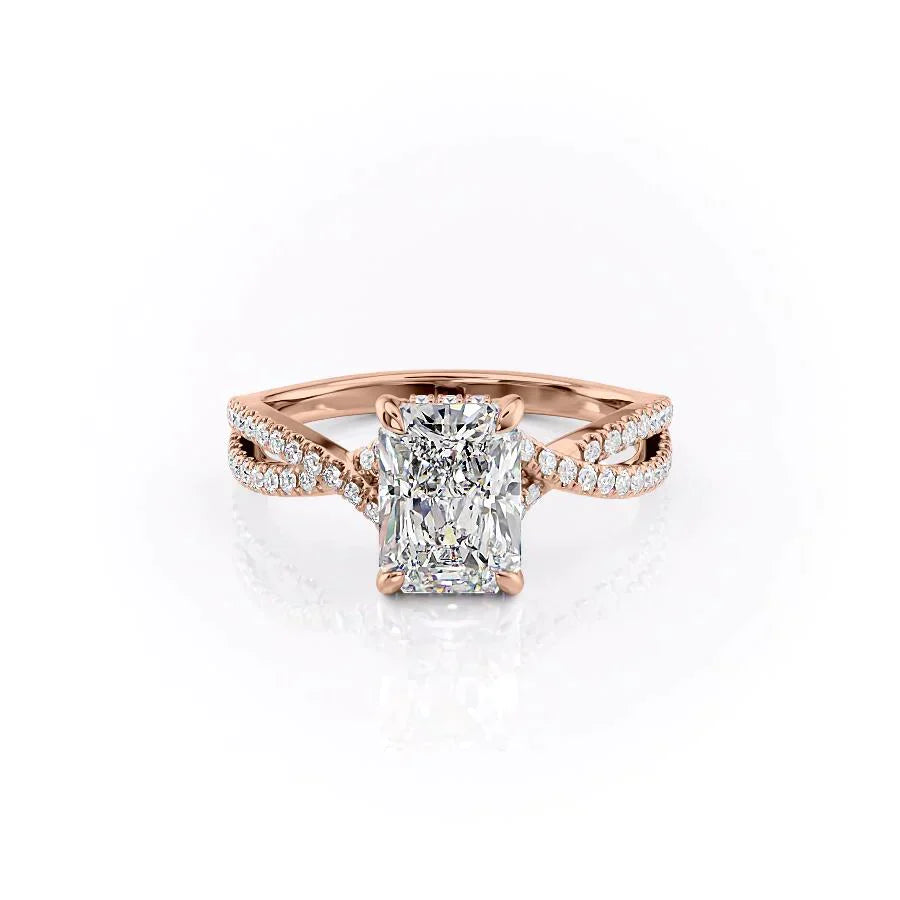 The Angelina Set  With A 4.5 Carat Radiant 14K Rose Gold Moissanite