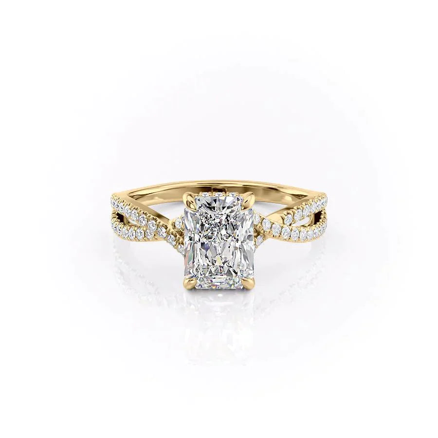 The Angelina Set With A 1 Carat Radiant 18K Yellow Gold Lab Diamond