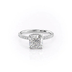 The Pave Alex Set With A 1 Carat Cushion 14K White Gold Lab Diamond