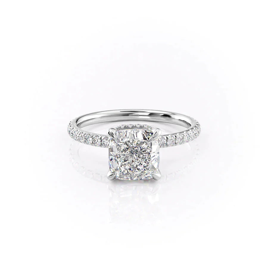 The Pave Alex Set With A 1 Carat Cushion 18K White Gold Lab Diamond