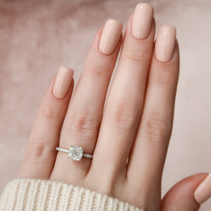 The Pave Alex Set With A 1 Carat Cushion 18K White Gold Lab Diamond