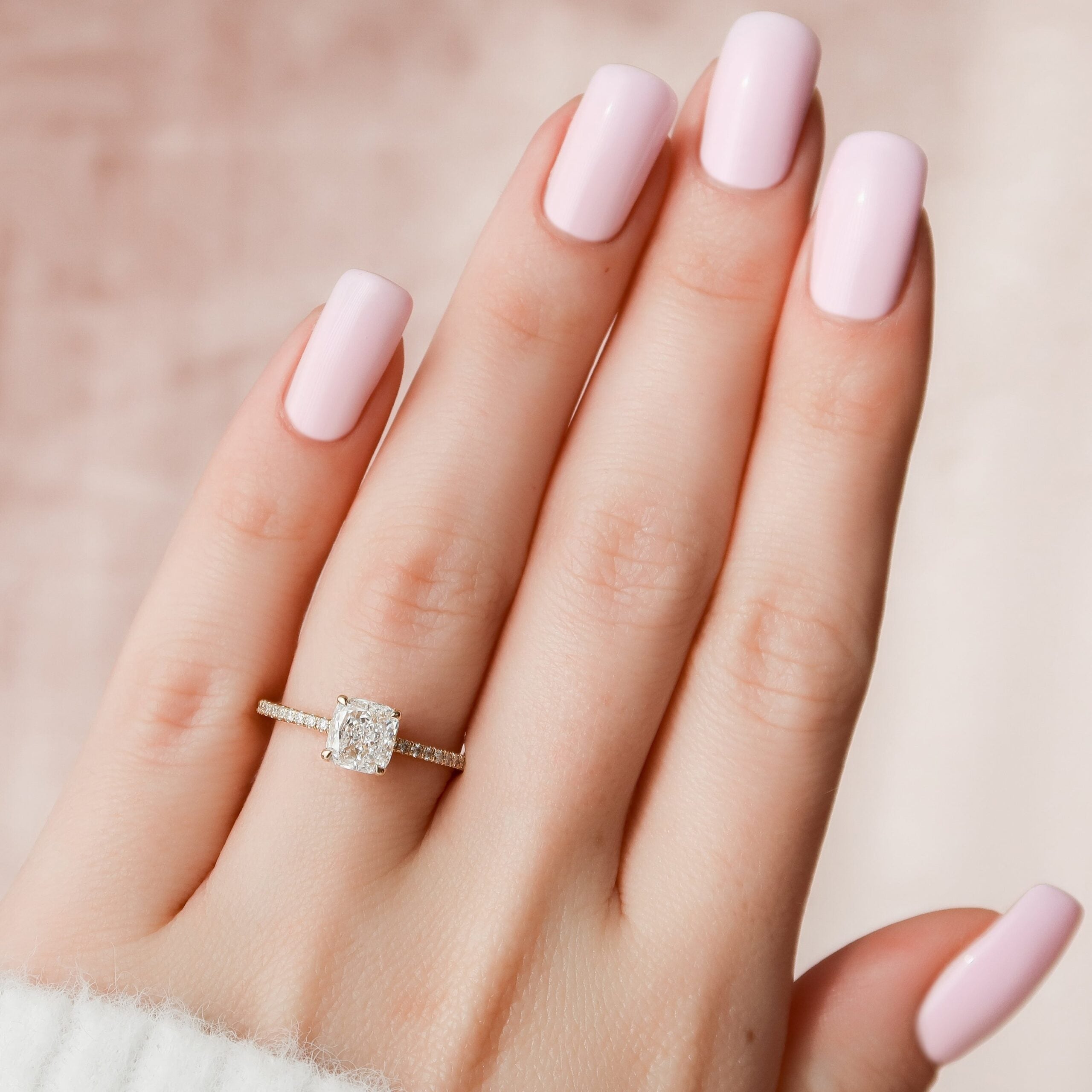 The Pave Alex Set With A 1 Carat Cushion 18K Yellow Gold Lab Diamond
