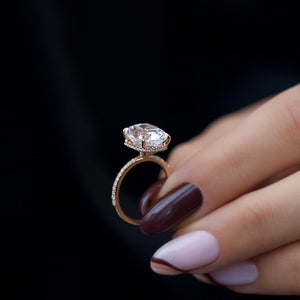 The Pave Alex Set With A 1 Carat E. Cushion 14K Rose Gold Lab Diamond