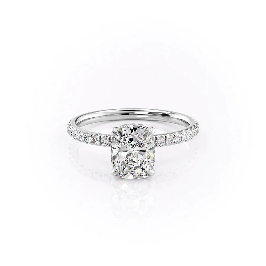 The Pave Alex Set With A 1 Carat E. Cushion 14K White Gold Lab Diamond