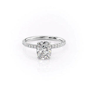 The Pave Alex Set With A 1 Carat E. Cushion 14K White Gold Lab Diamond