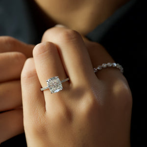 The Pave Alex Set With A 1 Carat E. Cushion 14K White Gold Lab Diamond