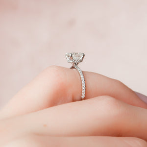 The Pave Alex Set With A 1 Carat E. Cushion 18K White Gold Lab Diamond