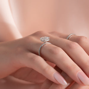 The Pave Alex Set With A 1 Carat E. Cushion 18K White Gold Lab Diamond