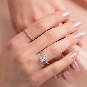 The Pave Alex Set With A 1 Carat E. Cushion 18K White Gold Lab Diamond