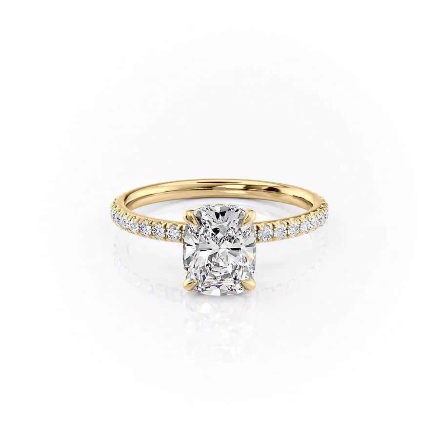 The Pave Alex Set With A 1 Carat E. Cushion 14K Yellow Gold Lab Diamond