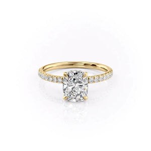 The Pave Alex Set With A 1 Carat E. Cushion 14K Yellow Gold Lab Diamond
