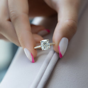 The Pave Alex Set With A 3 Carat E. Cushion 18K Yellow Gold Lab Diamond