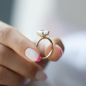 The Pave Alex Set With A 3 Carat E. Cushion 18K Yellow Gold Lab Diamond