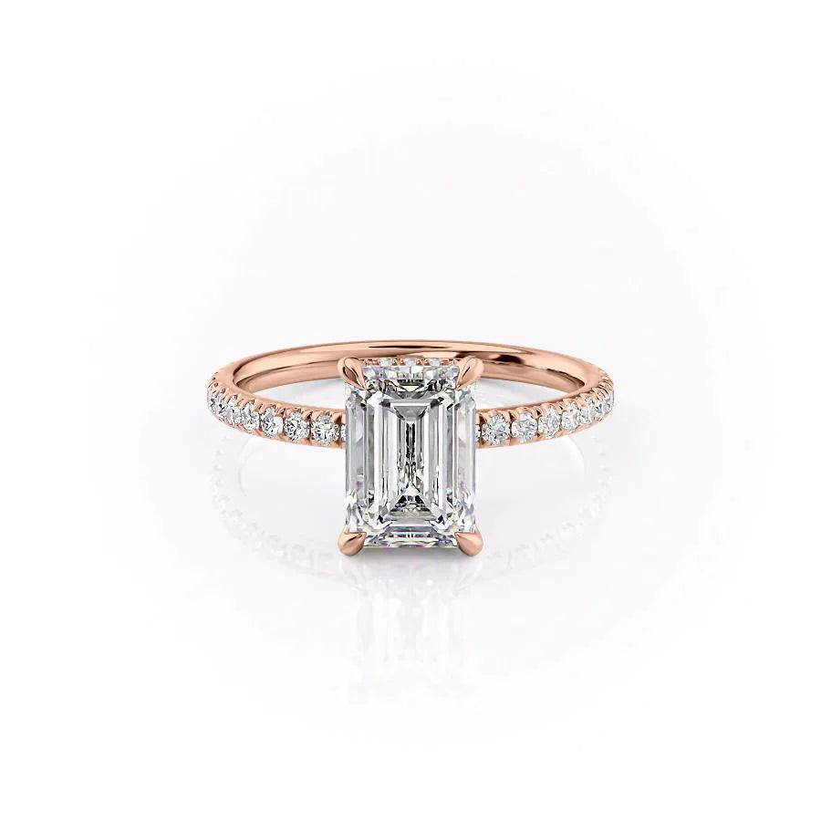The Pave Alex Set With A 1 Carat Emerald 14K Rose Gold Lab Diamond