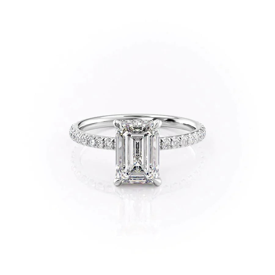 The Pave Alex Set With A 1 Carat Emerald 14K White Gold Lab Diamond