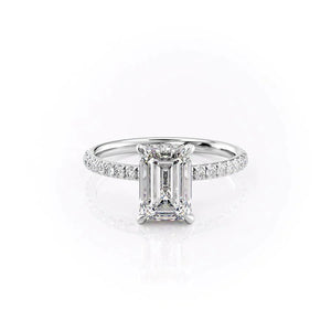 The Pave Alex Set With A 1 Carat Emerald 18K White Gold Lab Diamond