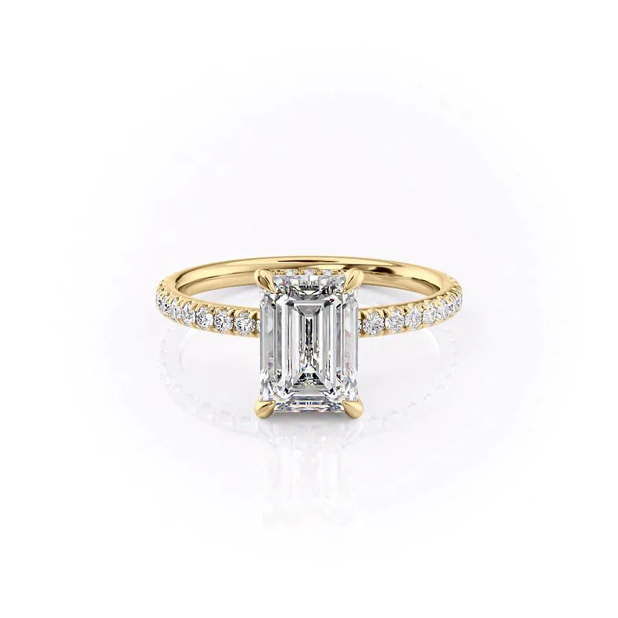 The Pave Alex Set With A 1 Carat Emerald 14K Yellow Gold Lab Diamond