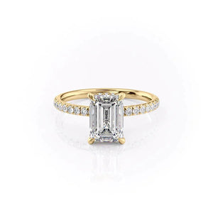 The Pave Alex Set With A 2 Carat Emerald 18K Yellow Gold Lab Diamond
