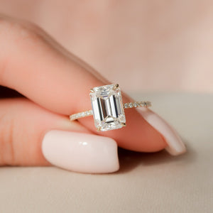 The Pave Alex Set With A 1 Carat Emerald 14K Yellow Gold Lab Diamond