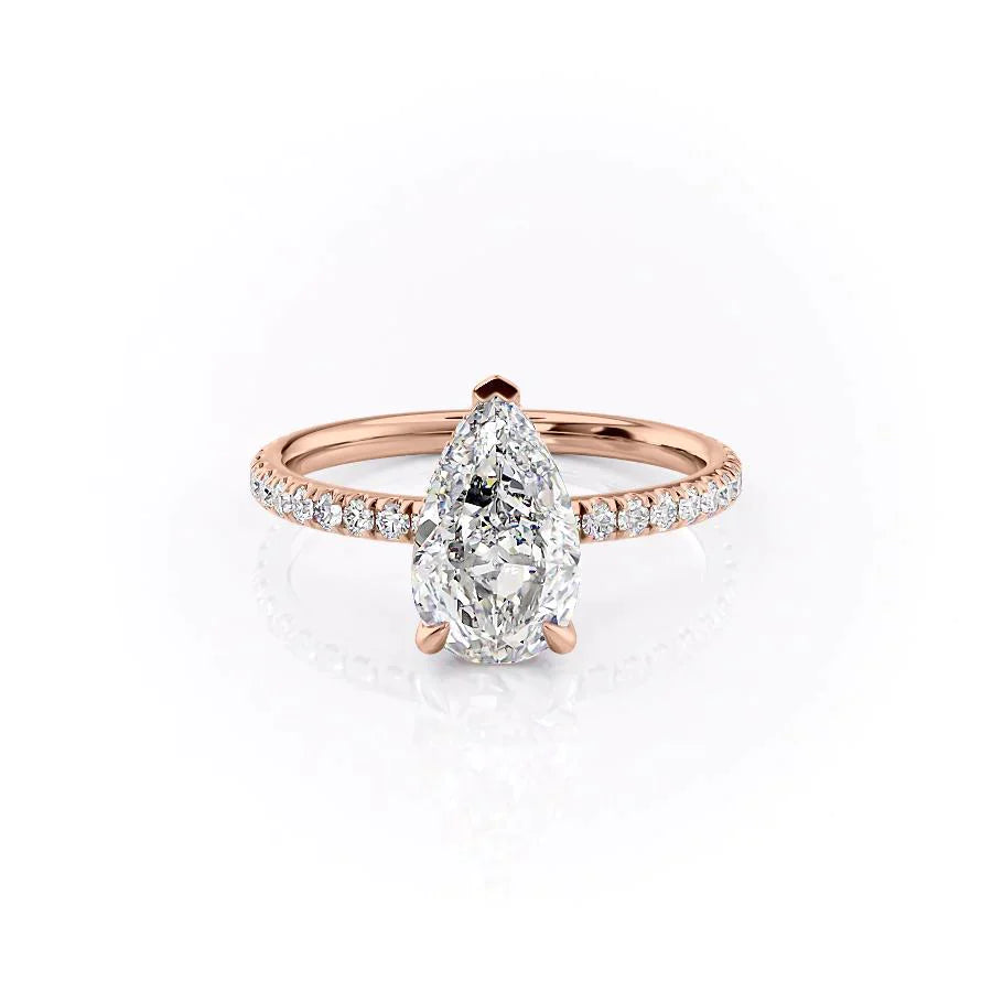 The Pave Alex Set With A 1 Carat Pear 14K Rose Gold Lab Diamond