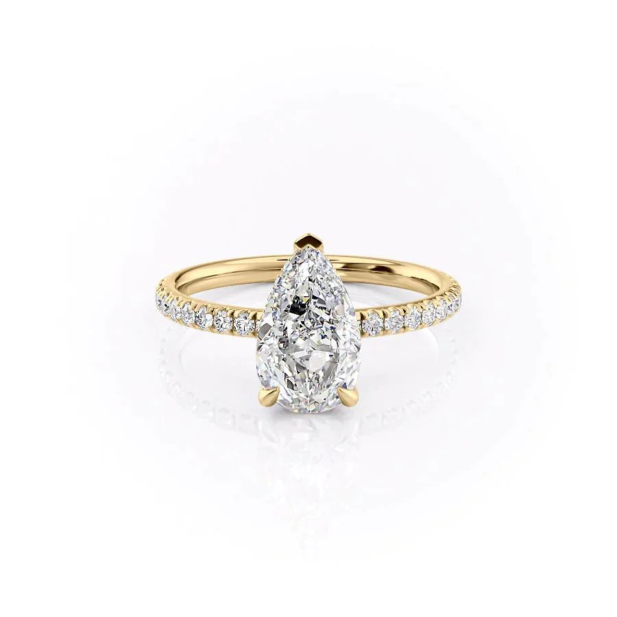The Pave Alex Set With A 1 Carat Pear 14K Yellow Gold Lab Diamond