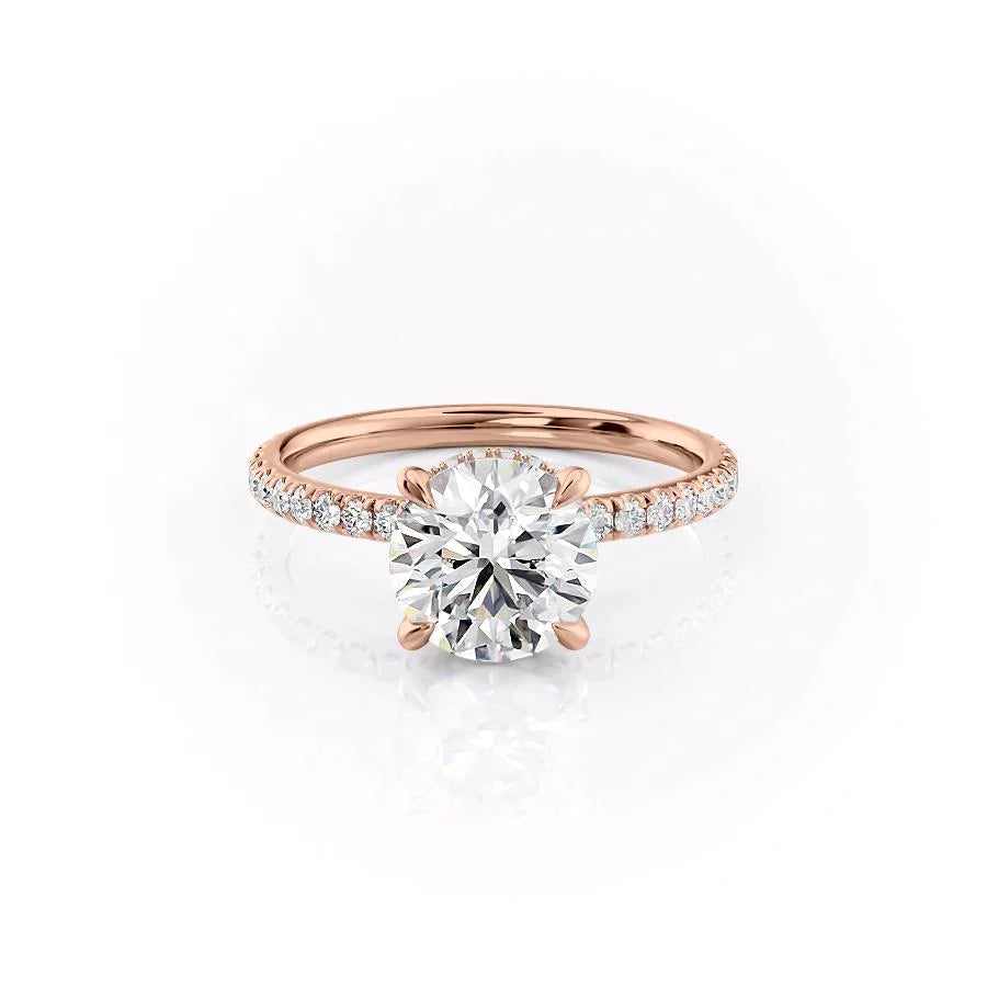 The Pave Alex Set With A 2 Carat Round 14K Rose Gold Lab Diamond