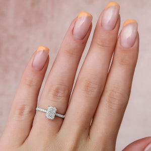 The Pave Alex Set With A 2 Carat Radiant 18K White Gold Lab Diamond
