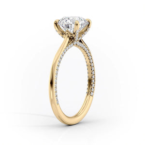 The Claire Set  With A 3 Carat E. Cushion 18K Yellow Gold Moissanite