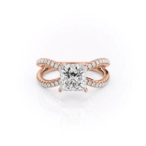 The Zoey Set With A 3 Carat Princess 14K Rose Gold Lab Diamond