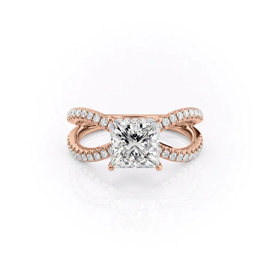 The Zoey Set With A 1.5 Carat Princess 14K Rose Gold Lab Diamond